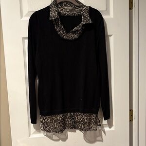 Roz & Ali Black and Tan Leopard Print Sweater
